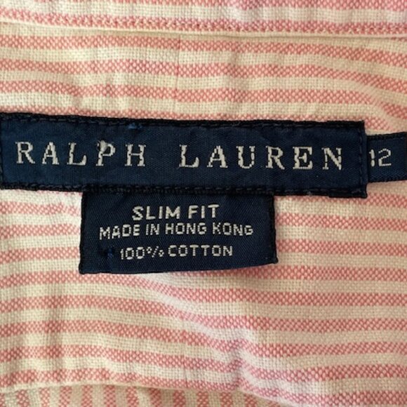 RALPH LAUREN Slim Fit Oxford Shirt Pink White Stripe 12 - Picture 6 of 16